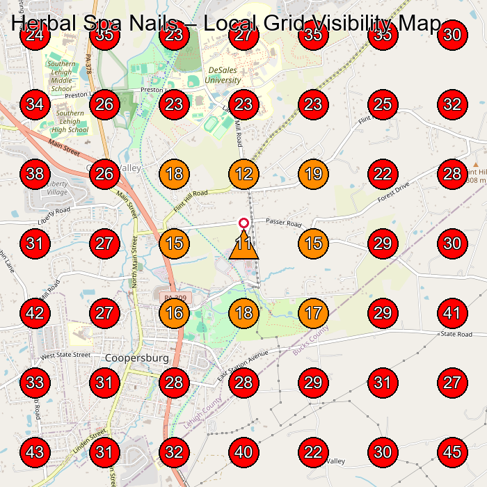 Herbal Spa Nails GeoGrid visibility map for Nail Salon in Bethlehem